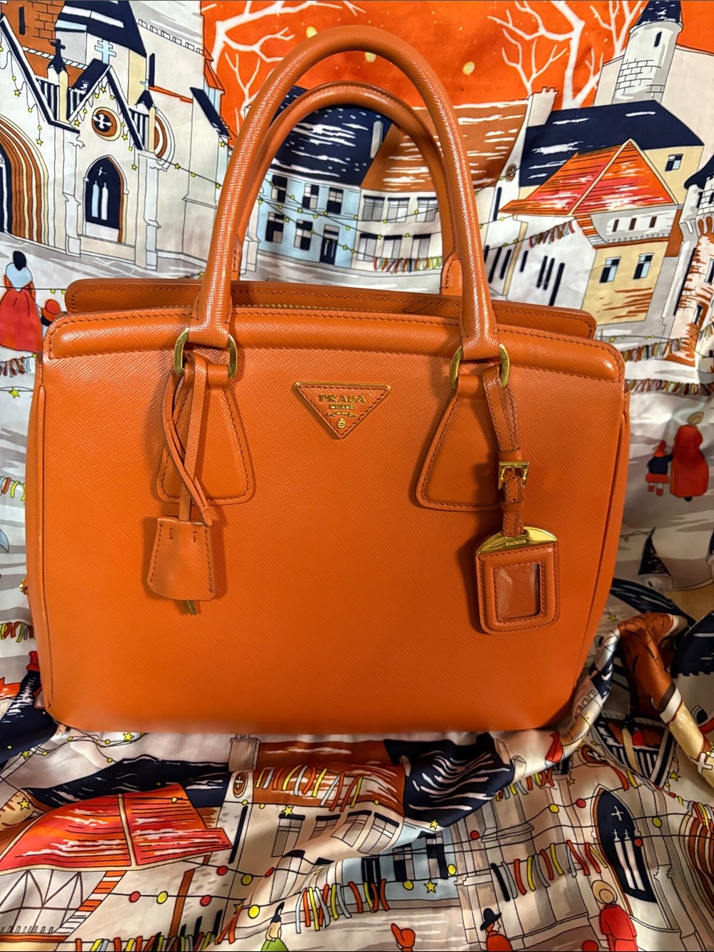 Preloved Prada Orange Saffiano Lux Leather Parabole Tote